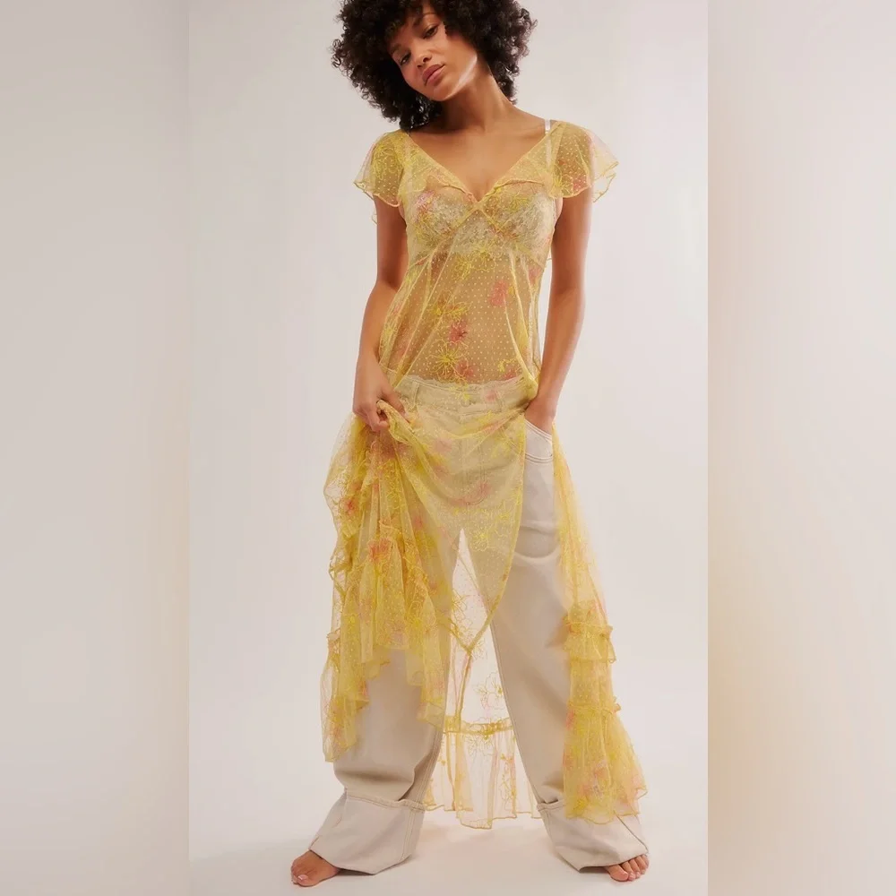FREE PEOPLE Intimately Postcard From Paris Sheer Maxi Dress size S NWT $198